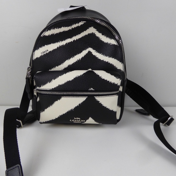 Coach Mini Charlie Backpack Zebra Print Leather - Picture 2 of 13